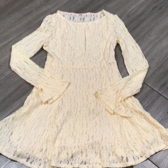 Free People Shearling Corded Lace Fit/Flare Cream Keyhole Front Dress size L - Picture 8 of 14
